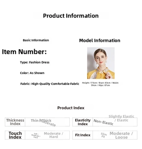 Detailed size chart for the yellow floral embroidered dress with model measurements