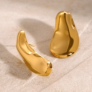 Vintage 18k gold plated stainless steel earrings with irregular hammered lava texture