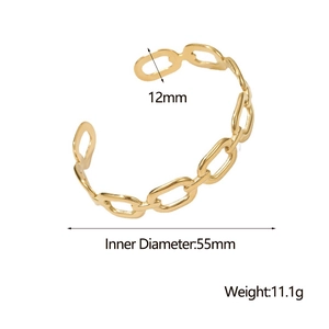Golden titanium steel chain link open bangle with 12mm width and 55mm inner diameter