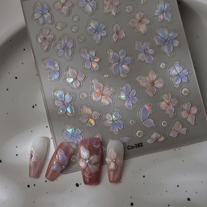 5D jelly flower embossed nail stickers with pearlescent shell patterns for DIY manicures