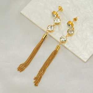Boucles D'oreilles À Pampilles En Acier Inoxydable Plqué Or 18K Zircon Longues Pendantes Vintage Pour Femmes