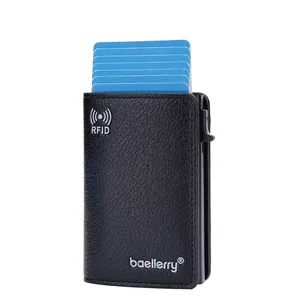 Men Card Holder RFID Blocking Lychee Pattern PU Leather Pop Up Minimalist Business Slim Wallet For Secure Credit Cards