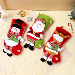 Christmas Stockings Large Gift Bag 3D Cartoon Santa Snowman Reindeer Hanging Decor Fabric Knit Felt Holiday Trim