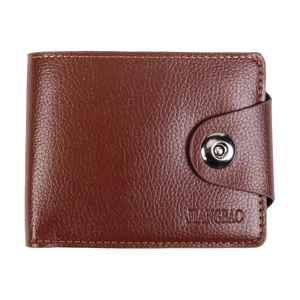 Business men's bifold wallet in reddish-brown lychee leather with magnetic closure