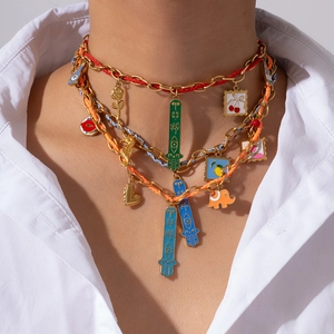 Bohemian Stainless Steel Hamsa Hand Elephant Pendant Necklace Multicolor Braided Rope Enamel Charms Fashion Jewelry Gift For Women