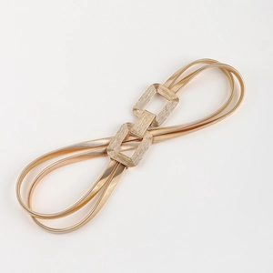 Golden elastic spring chain belt with interlocking rectangular buckle for women's dresses