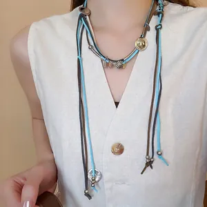 Bohemian Braided Waist Chain Long Necklace Vintage Ethnic Faux Suede Alloy Copper Sunflower Pendant Adjustable For Women