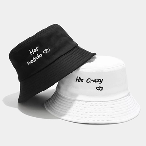 Fischerhut Baumwolle Bestickt Herz Buchstaben Paar Sonnenschutz Lässiger Sonnenhut Für Damen Herren Streetwear