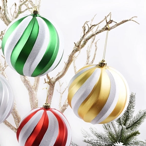 Christmas 15cm painted balls with spiral glitter and matte texture on gold branches