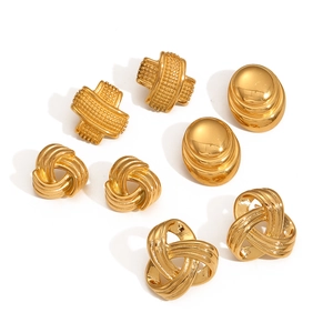 Set of four unique gold stainless steel stud earrings in geometric and twisted designs