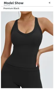 Détail du gilet de yoga noir hautement élastique avec col en U et dos ouvert sport