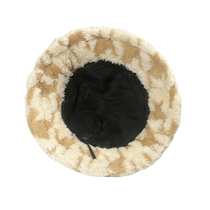 Detail of faux fur bucket hat with houndstooth texture and adjustable inner lining
