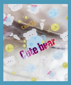 Detailed view of Cute Bear nail art stickers with space motifs and macaron colors