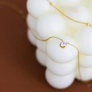 Minimalist 18K gold plated stainless steel necklace with round cubic zirconia pendant