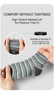 Detail of high-elasticity ribbed cuff on striped kids cotton socks for comfortable fit