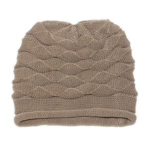 Men's winter thick knit slouchy beanie in camel brown with textured weave pattern
