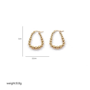Detailed dimensions of gold beaded oval earrings showing 3cm height and 2.2cm width