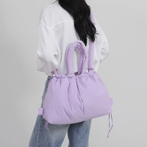 Large Capacity Padded Nylon Puffy Tote Bag Soft Drawstring Shoulder Bag For Women Lightweight Cloud Style