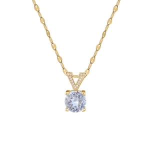 Élégant collier en acier titane doré en forme de V avec pendentif diamant étincelant