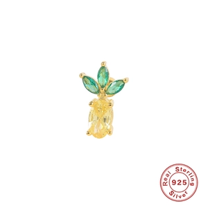 Detailed close-up of a S925 sterling silver pineapple stud earring with yellow zircons