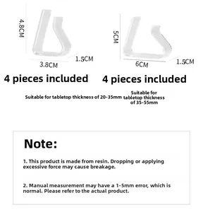 Transparent resin tablecloth clips in two sizes for table thicknesses from 20 to 55 mm
