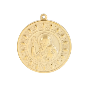Vintage golden stainless steel Saint Benedict religious medallion necklace pendant