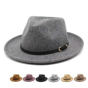 Classic Felt Fedora Hat For Men Women Wide Brim Jazz Gentleman Hat With Belt Buckle Solid Color Winter Warm Sun Hat