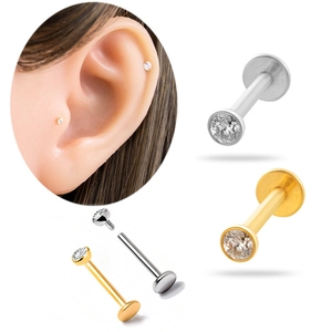 Titanium G23 Labret Stud Lip Ring Cubic Zirconia Internally Threaded Flat Back Ear Cartilage Piercing Jewelry Unisex Polished