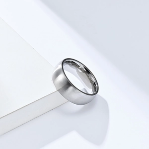 Men's 8mm silver stainless steel ring featuring a matte brushed finish and polished inner wall