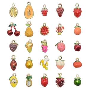Assorted 3D fruit alloy charms with colorful enamel finish for DIY jewelry making