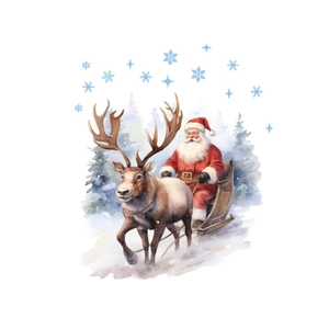 Cartoon Santa Claus and reindeer sleigh PVC wall decal in watercolor style decoration