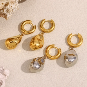 Irregular Waterdrop Hoop Earrings Stainless Steel 18K Gold Plated Liquid Metal Lava Pendant Modern Jewelry For Women