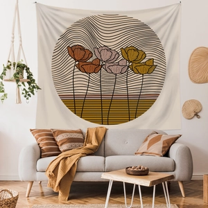 Morandi minimalist floral tapestry wall decoration for bedroom in bohemian art style