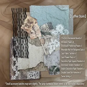 Detailansicht kaffeebrauner DIY Nagelkunst Requisiten mit Spitze und Retro-Papier-Set