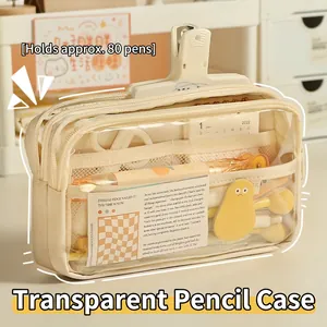 Large Capacity Pencil Case Transparent Stationery Bag Multi Layer Waterproof Canvas Aesthetic School Organizer For Students