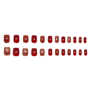 24pcs vintage red velvet cat eye and polka dot press-on nails in short square shape