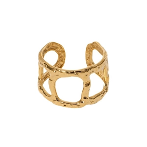 Vintage Goldener Edelstahlring mit Hammerschlag-Textur und geometrischem Hohlraum-Design