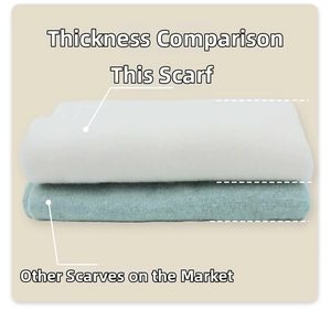 Detailed comparison showing the extra thick mohair texture and fluffy fringe of the scarf