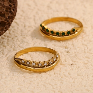 Doppelschichtiger Edelstahlring Geometrischer Zirkon Dünner Ring Eleganter Einfacher Fingerschmuck Für Damen