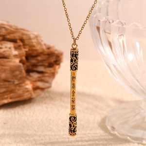 18K gold-plated stainless steel necklace with Sun Wukong golden cudgel pendant