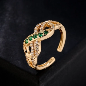 Infinity Symbol Open Ring Copper 18K Gold Plated Green White Zircon Geometric Adjustable Elegant Jewelry For Women