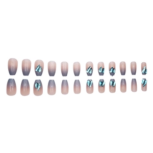 Kit de faux ongles dégradés bleu-violet avec strass 3D en forme de goutte et paillettes