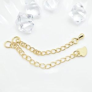 S925 sterling silver heart and teardrop extension chain in 18k gold plating