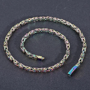 6mm rainbow stainless steel Byzantine king chain necklace for men in hip hop style