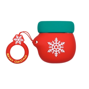 Étui AirPods en silicone en forme de gant de Noël avec motifs flocons et anneau de transport