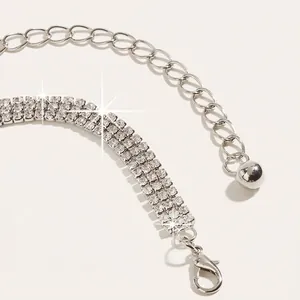 Elegant three-row rhinestone waist chain with silver finish and adjustable lobster clasp