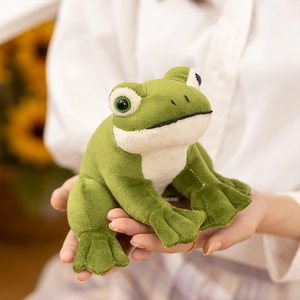 Cute green frog plush toy with big eyes in sitting pose held by hands, 20-25cm soft doll