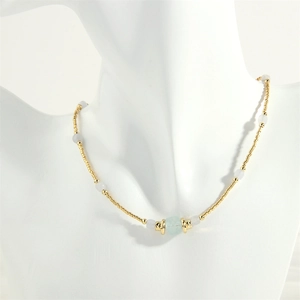 Lapis and Amazonite beaded necklace shown on a white mannequin for a stylish fit