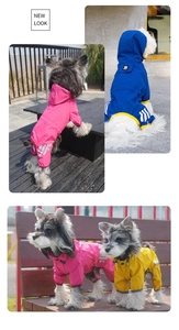 Detalle del impermeable para perros con capucha y tiras reflectantes de seguridad para mascotas