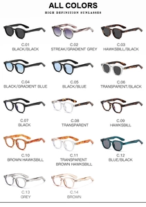 Matrix display showing 14 vintage Boston style sunglasses and frames in various colors